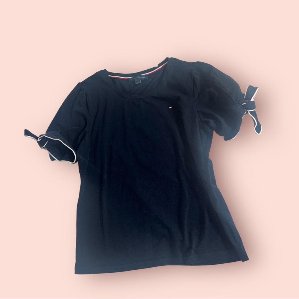 Tommy Hilfiger Women's Black Top with Bow Sleeves
